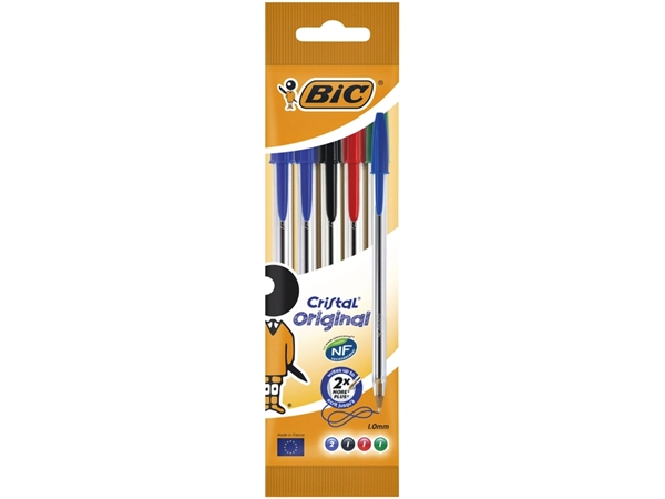 Een Balpen Bic Cristal medium assorti blister à 5 stuks koop je bij Hoekmankantoorartikelen.nl