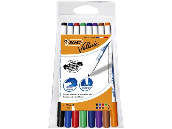 Een Viltstift Bic Velleda 1721 whiteboard rond fijn assorti blister à 8 stuks koop je bij Hoekmankantoorartikelen.nl