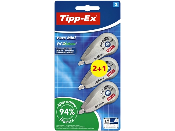 Een Correctieroller Tipp-ex mini pure ecolutions 5mmx6m blister 2+1 gratis koop je bij VHK Kantoorartikelen