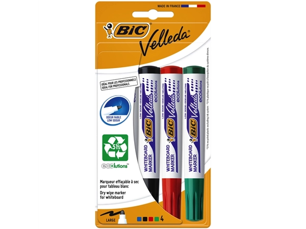 Een Viltstift Bic Velleda 1704 whiteboard rond large assorti blister à 4 stuks koop je bij VHK Kantoorartikelen