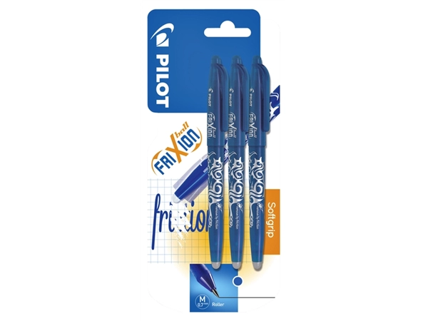 Een Rollerpen PILOT friXion medium blauw blister à 3 stuks koop je bij Hoekmankantoorartikelen.nl