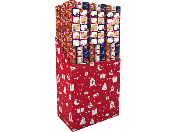 Een Inpakpapier sint 200x70cm set à 3 rollen + stickervel met 10 etiketten assorti koop je bij Hoekmankantoorartikelen.nl