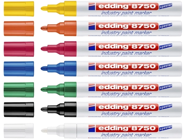 Een Lakmarker edding 8750 industrie rood koop je bij VHK Kantoorartikelen