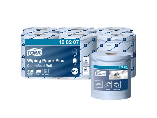 Een Poetspapier Tork Wiping Plus M2 Centerfeed 2-laags 157m blauw 128207 koop je bij VHK Kantoorartikelen