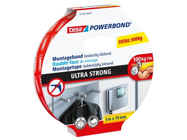 Een Montagetape tesa® Powerbond Ultra strong dubbelzijdig 5mx19mm wit koop je bij VHK Kantoorartikelen