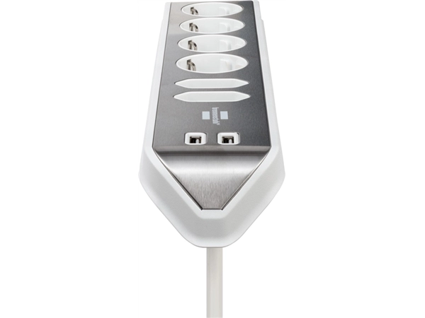 Een Stekkerdoos Brennenstuhl bureau Estilo 6 voudig inclusief 2 USB 2m meter wit/zilver koop je bij Continu Kantoor