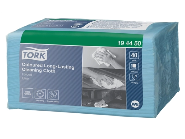 Een Reinigingsdoek Tork Long Lasting W8 multifunctioneel gevouwen 40 stuks blauw 194450 koop je bij Hoekmankantoorartikelen.nl