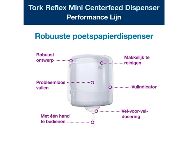 Een Poetspapierdispenser Tork M4 Reflex Performance wit 473190 koop je bij Continu Kantoor