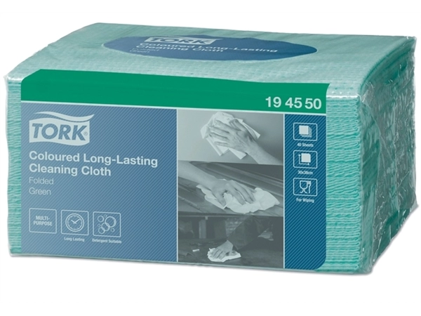 Een Reinigingsdoek Tork Long lasting W8 multifunctioneel 40 stuks groen 194550 koop je bij Hoekmankantoorartikelen.nl