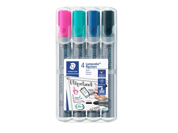 Een Viltstift Staedtler 356 voor flipover rond 2mm set à 4 stuks assorti koop je bij VHK Kantoorartikelen