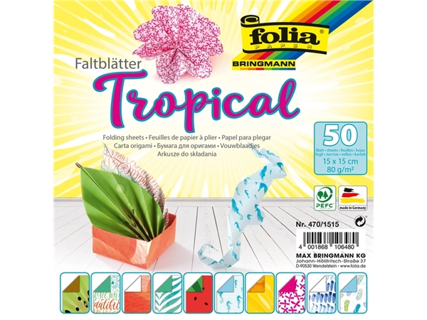 Een Vouwblaadjes Folia 80gr 15x15cm 50 vel 2-zijdig 10 tropical designs koop je bij VHK Kantoorartikelen