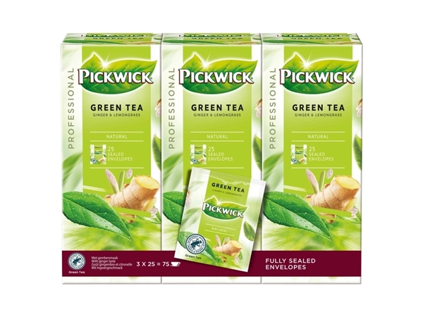 Een Thee Pickwick green ginger lemongrass 25x2gr koop je bij VHK Kantoorartikelen