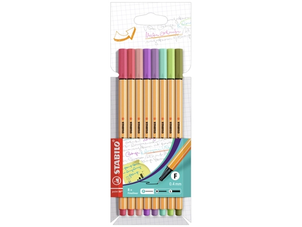 Een Fineliner STABILO point 88/8 fijn assorti etui à 8 stuks koop je bij VHK Kantoorartikelen