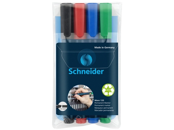 Een Viltstift Schneider Maxx 133 beitel 1-4mm assorti 4 stuks koop je bij Hoekmankantoorartikelen.nl