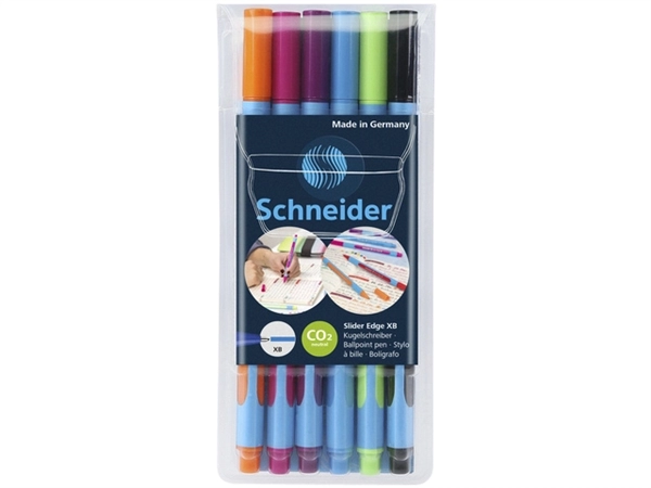 Een Balpen Schneider Slider Edge extra breed assorti etui à 6 stuks koop je bij VHK Kantoorartikelen