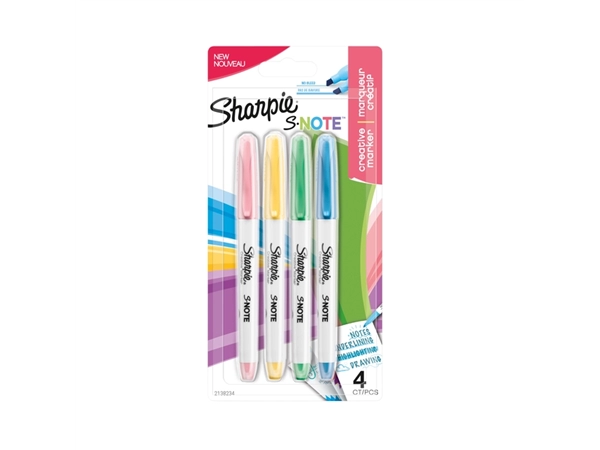 Een Markeerstift Sharpie S-note assorti blister à 4 stuks koop je bij VHK Kantoorartikelen