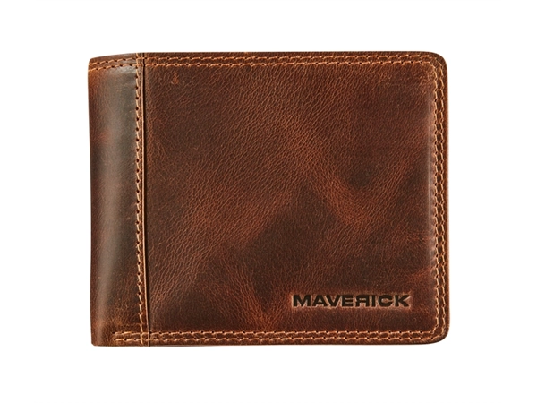 Een Portemonee Maverick The Original compact met kleingeldvak RFID leer bruin koop je bij VHK Kantoorartikelen