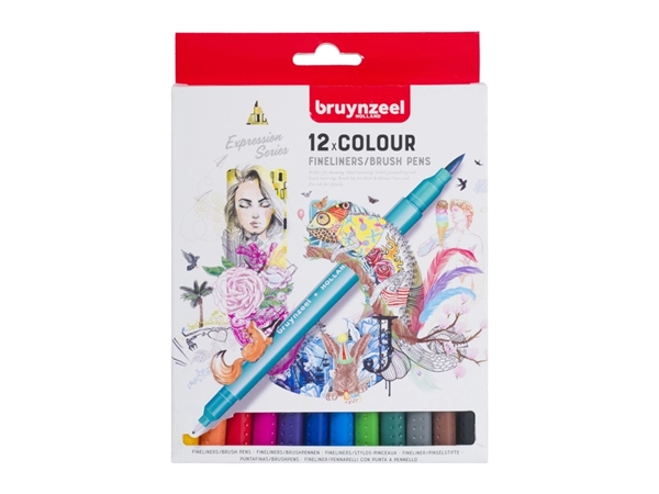 Een Fineliner Brush pen Bruynzeel Creatives set 12 kleuren koop je bij Hoekmankantoorartikelen.nl