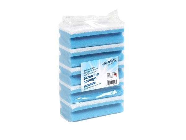 Een Schuurspons Cleaninq met greep 140x70x42mm blauw/wit 5 stuks koop je bij VHK Kantoorartikelen