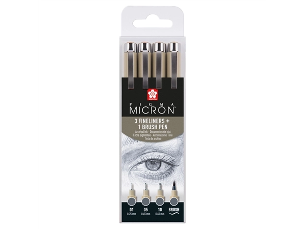 Een Fineliner Sakura Pigma Micron koelgrijs set 4 maten koop je bij VHK Kantoorartikelen