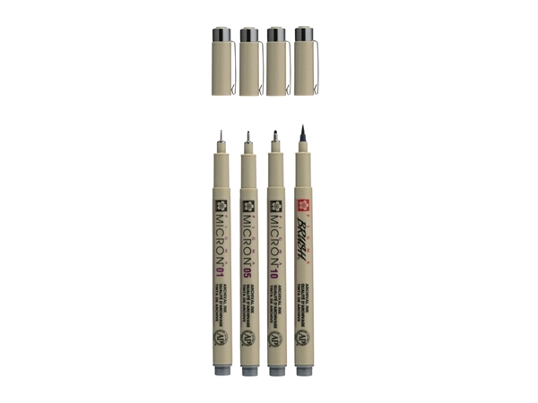 Een Fineliner Sakura Pigma Micron koelgrijs set 4 maten koop je bij Continu Kantoor