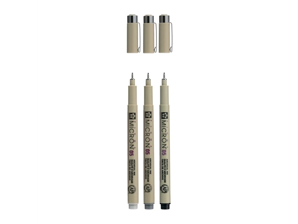 Een Fineliner Sakura Pigma Micron 05 set zwart & grijs 3 maten koop je bij Continu Kantoor