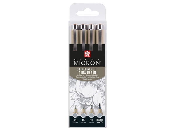 Een Fineliner Sakura Pigma Micron lichtgrijs set 4 maten koop je bij VHK Kantoorartikelen