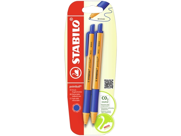 Een Balpen STABILO pointball 6030/41 medium blauw blister à 2 stuks koop je bij VHK Kantoorartikelen