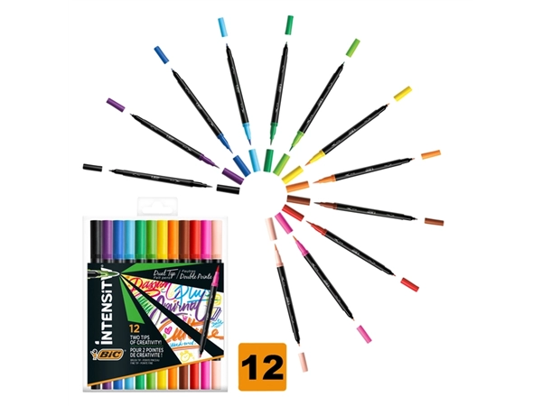 Een Kleurstiften Bic Intensity dual-tip assorti etui à 12 stuks koop je bij Hoekmankantoorartikelen.nl