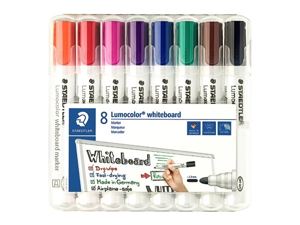 Een Viltstift Staedtler Lumocolor 351 whiteboard set à 8 stuks assorti koop je bij VHK Kantoorartikelen