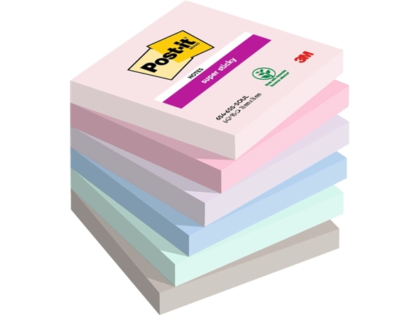 Een Memoblok Post-it 654 Super Sticky 76x76mm Soulful 6 stuks koop je bij Continu Kantoor