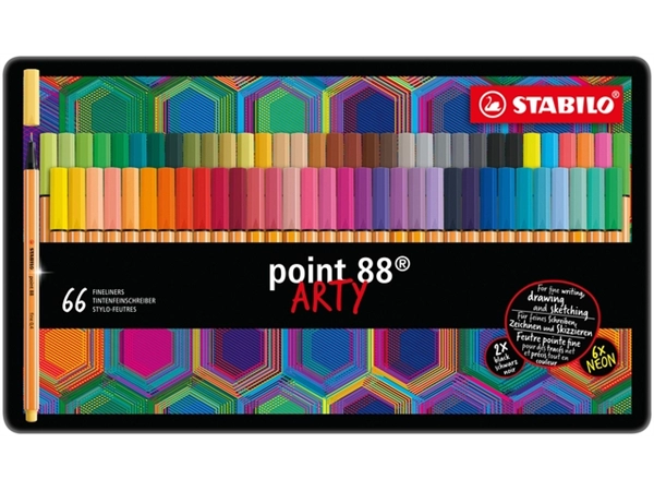 Een Fineliner STABILO point 88/66 Arty fijn assorti blik à 66 stuks koop je bij VHK Kantoorartikelen