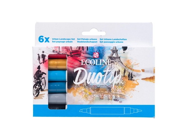 Een Duotip marker Ecoline urban landscape set 6 kleuren koop je bij VHK Kantoorartikelen