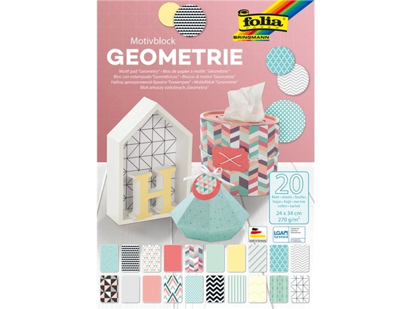 Een Papierblok Folia Geometrie 24x34cm 270gr 20 vel assorti koop je bij VHK Kantoorartikelen