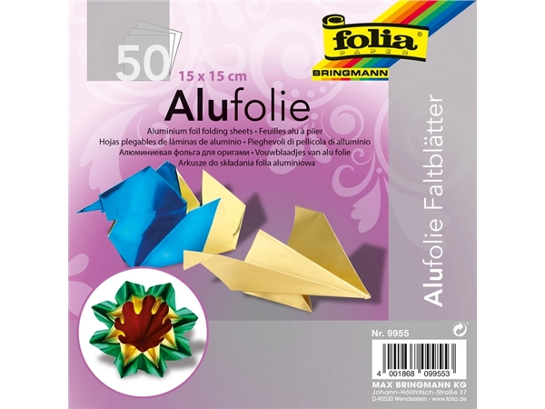 Een Vouwblaadjes Folia 15x15cm 50 vel alufolie assorti kleuren koop je bij VHK Kantoorartikelen