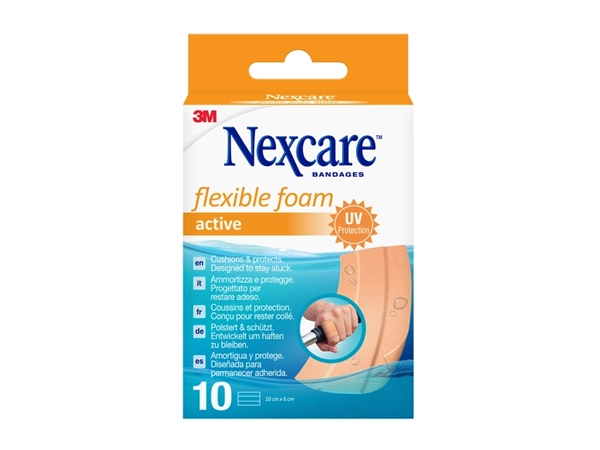 Een Wondpleister Nexcare active flexible foam waterbestendig 6x10cm 10 stuks koop je bij VHK Kantoorartikelen