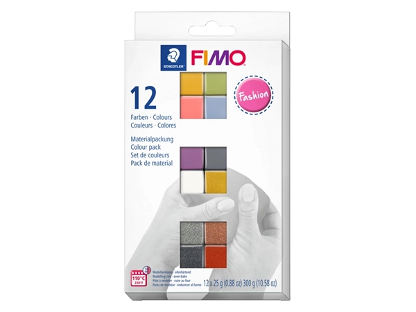 Een Klei Fimo soft colour pak à 12 mode kleuren koop je bij VHK Kantoorartikelen