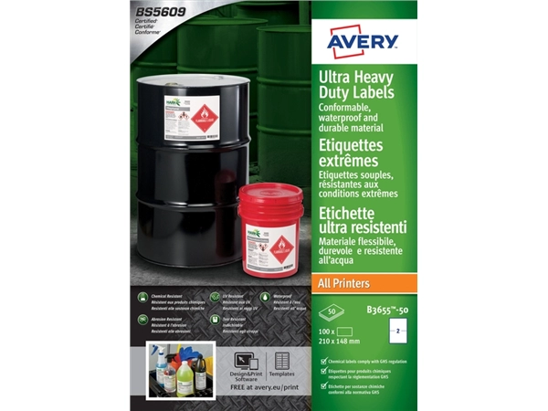 Een Etiket Avery B3655-50 148x210mm polyethyleen wit 100stuks koop je bij VHK Kantoorartikelen