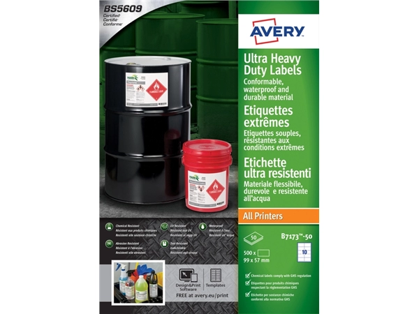 Een Etiket Avery B7173-50 99x57mm polyethyleen wit 500stuks koop je bij VHK Kantoorartikelen