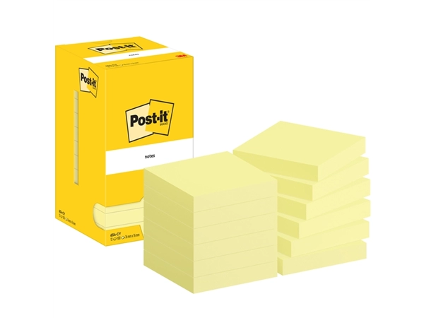 Een Memoblok Post-it 654 76x76mm geel 12 stuks koop je bij Hoekmankantoorartikelen.nl