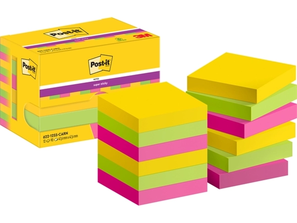 Een Memoblok Post-it 622 Super Sticky 47,6x47,6mm Carnival 12 stuks koop je bij Hoekmankantoorartikelen.nl