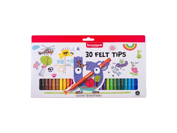 Een Viltstift Bruynzeel Kids set à 30 kleuren koop je bij Boek en kantoorvakhandel Reterink