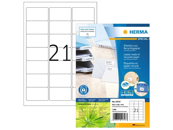 Een Etiket HERMA recycling 10727 63.5x38.1mm 1680stuks wit koop je bij VHK Kantoorartikelen