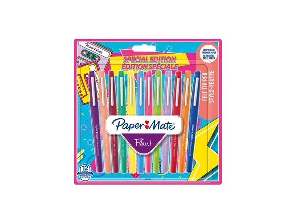 Een Fineliner Paper Mate Flair retro medium assorti blister à 12 stuks koop je bij VHK Kantoorartikelen