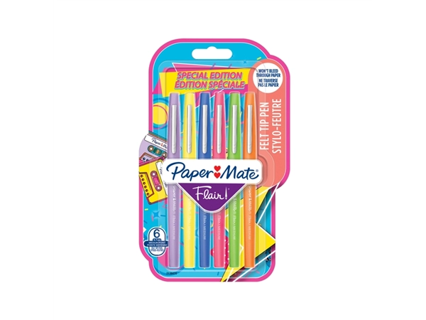 Een Fineliner Paper Mate Flair retro medium assorti blister à 6 stuks koop je bij VHK Kantoorartikelen