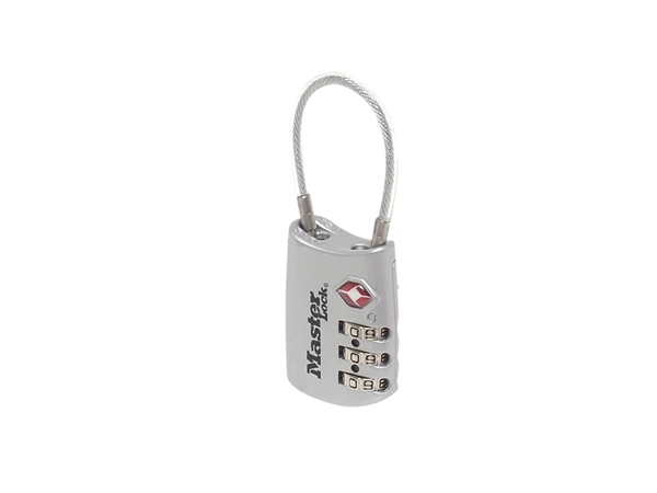 Een Hangslot Masterlock 3-cijfer combinatie TSA met kabel assorti in willekeurige kleur 30mm koop je bij VHK Kantoorartikelen