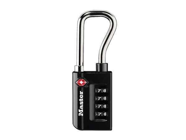 Een Hangslot Masterlock 4-cijfer combinatie TSA lange beugel zwart 35mm koop je bij VHK Kantoorartikelen