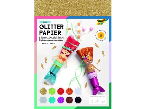 Een Glitterpapier Folia 1-zijdig 24x34cm 170gr 10 vel assorti koop je bij VHK Kantoorartikelen