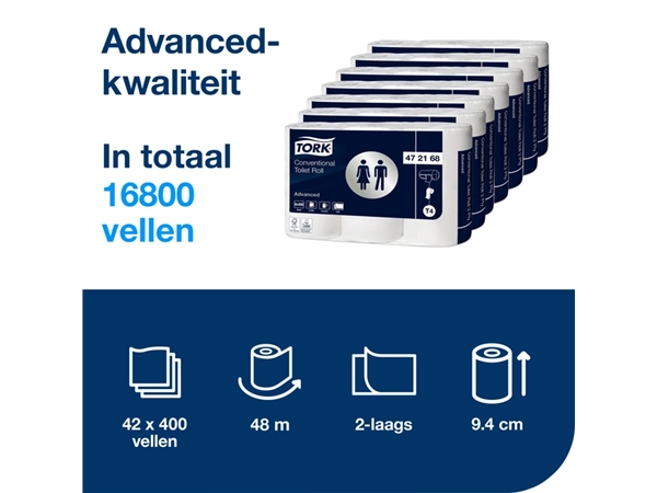 Een Toiletpapier Tork T4 Advanced 2-laags 400 vel wit 472168 koop je bij Continu Kantoor