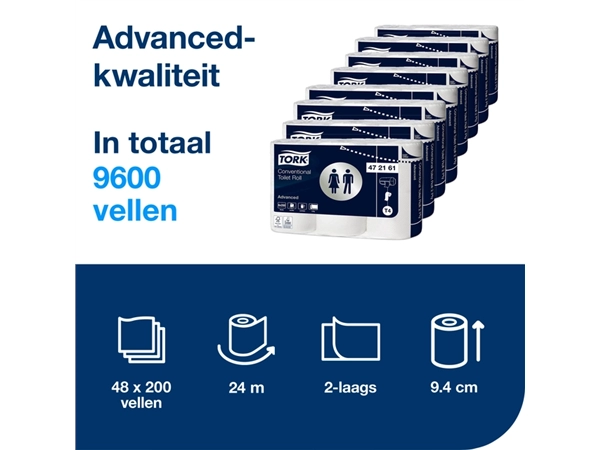 Een Toiletpapier Tork T4 Advanced 2-laags 200 vel wit 472161 koop je bij Continu Kantoor